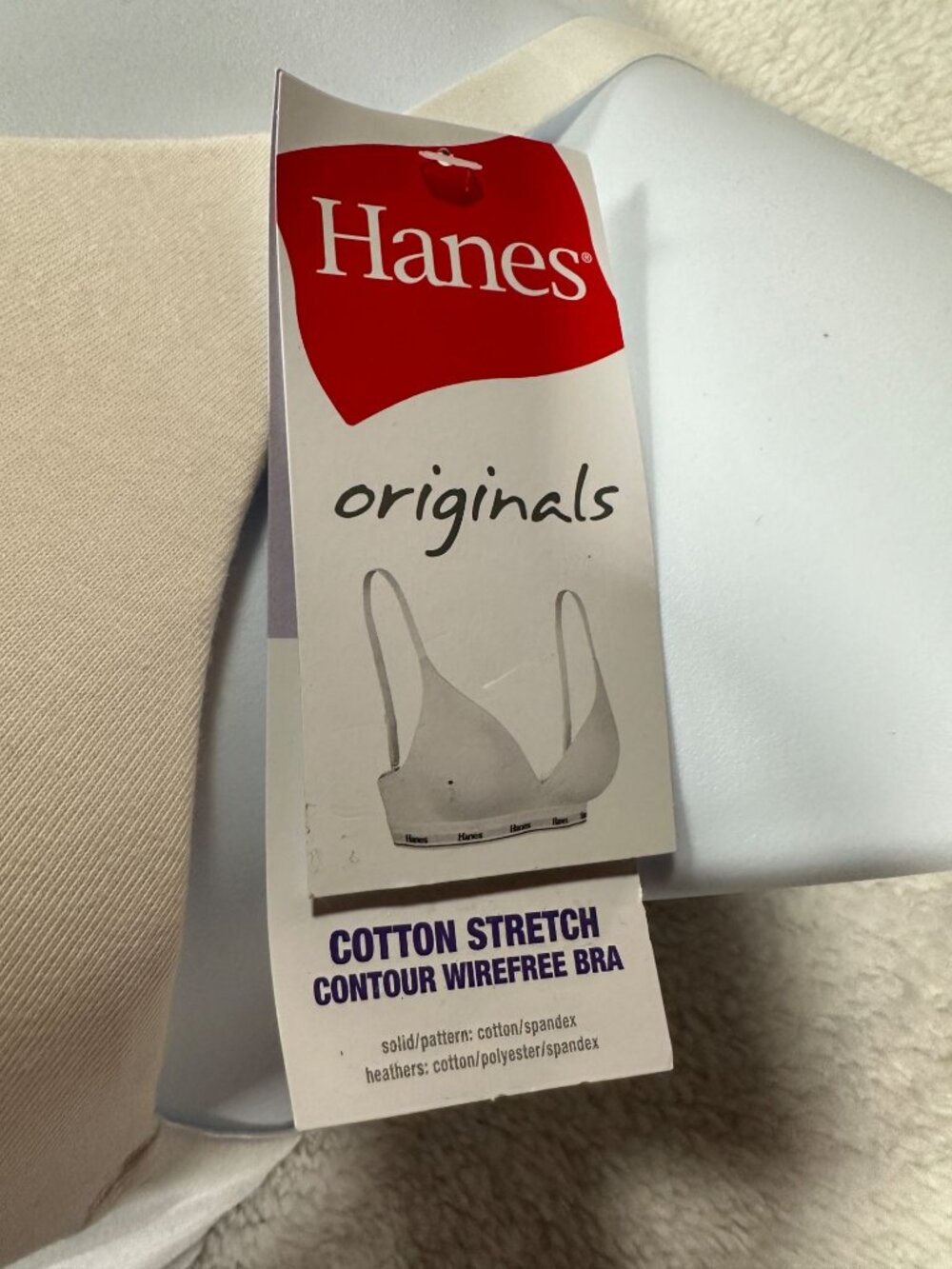Hanes Cotton Stretch Contour Wirefree Bra Womens XL Adjustable Straps Soft Beige - Picture 2 of 10
